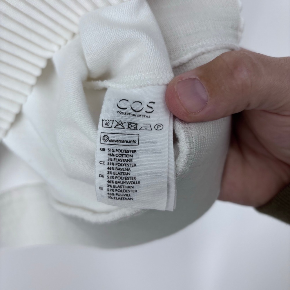 COS Ribbed Hem Crewneck Sweatshirt Women Medium White Pullover Minimalist NEW - Picture 7 of 9